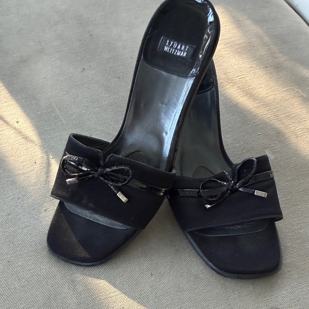 Stuart Weitzman Black Mules with Bow Accent